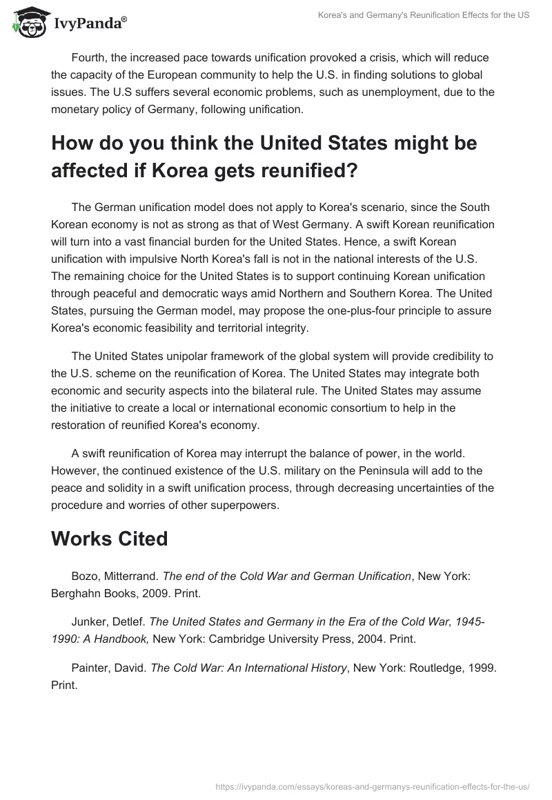 Korea's and Germany's Reunification Effects for the US. Page 2