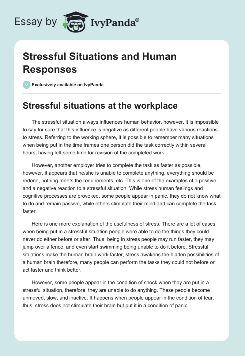 Stressful Situations and Human Responses. Page 1