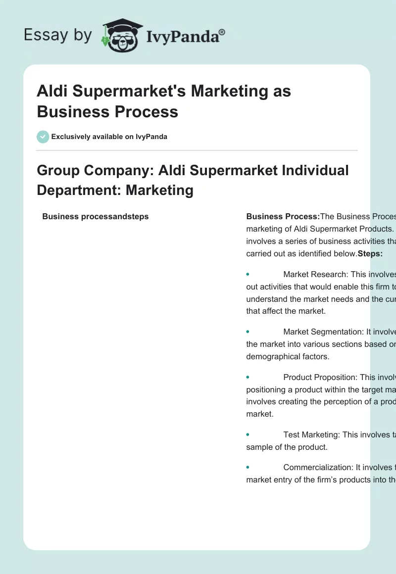 Aldi Supermarket's Marketing as Business Process. Page 1