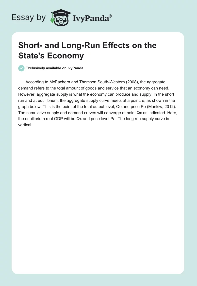 Short- and Long-Run Effects on the State's Economy. Page 1