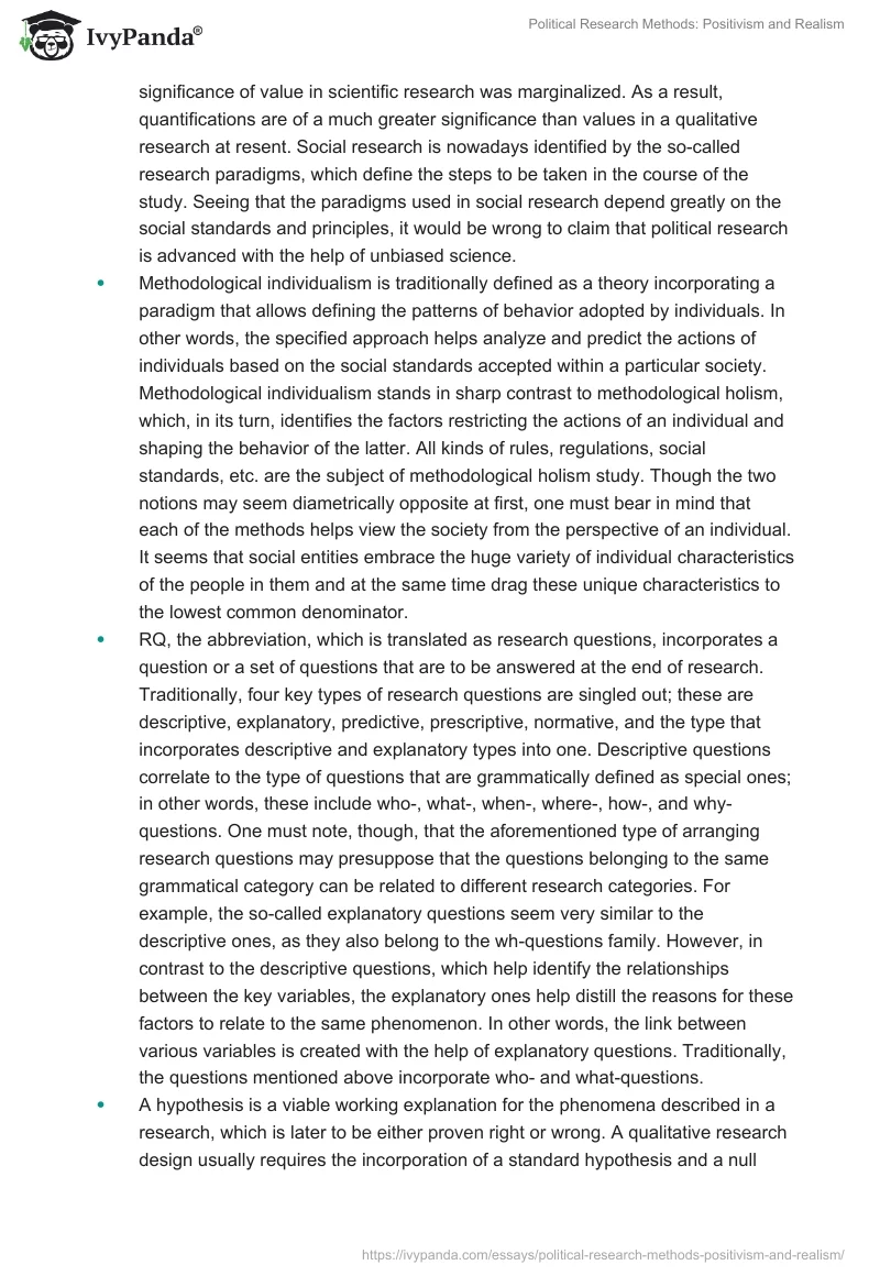 Political Research Methods: Positivism and Realism. Page 2