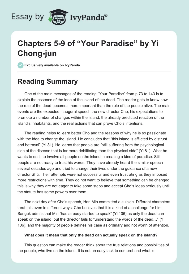 Chapters 5-9 of “Your Paradise” by Yi Chong-jun. Page 1