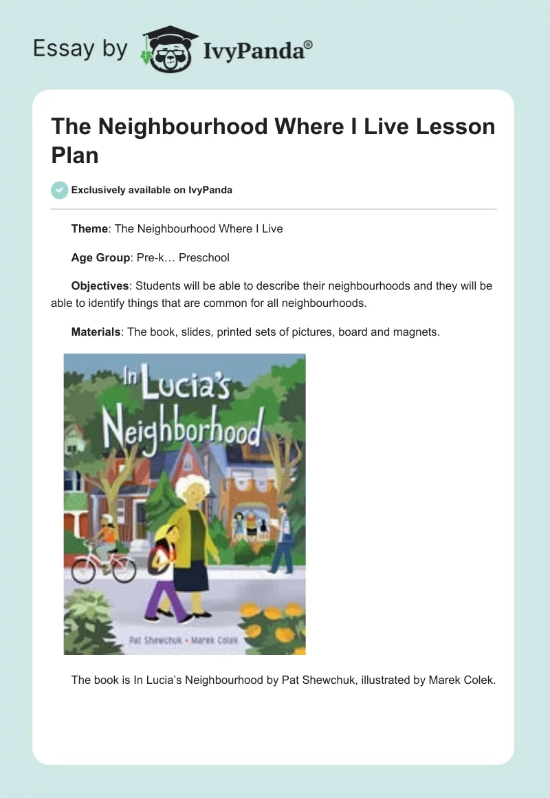 "The Neighbourhood Where I Live" Lesson Plan. Page 1
