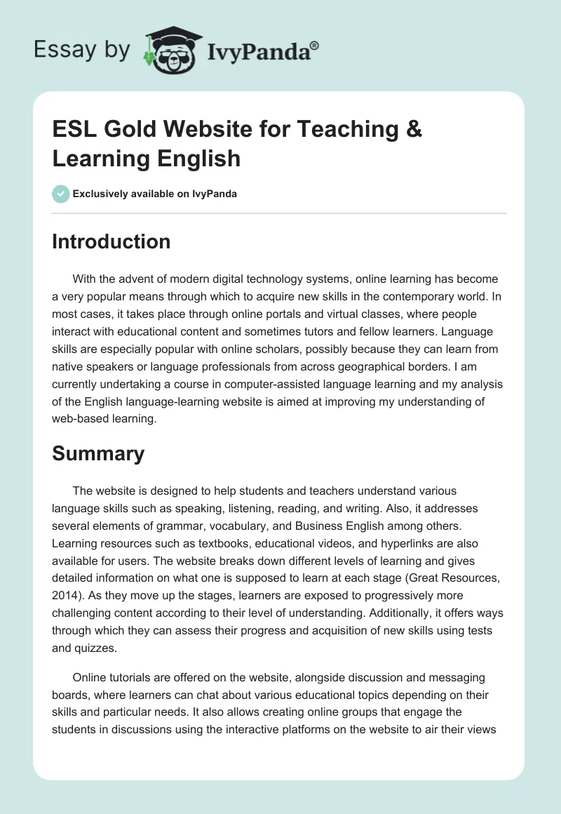 ESL Gold Website for Teaching & Learning English. Page 1