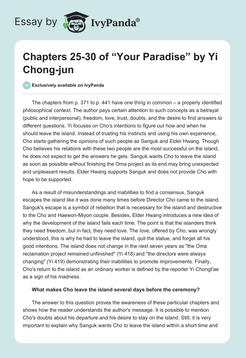 Chapters 25-30 of “Your Paradise” by Yi Chong-jun. Page 1