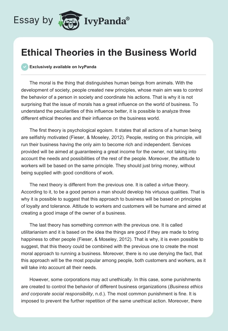 Ethical Theories in the Business World. Page 1