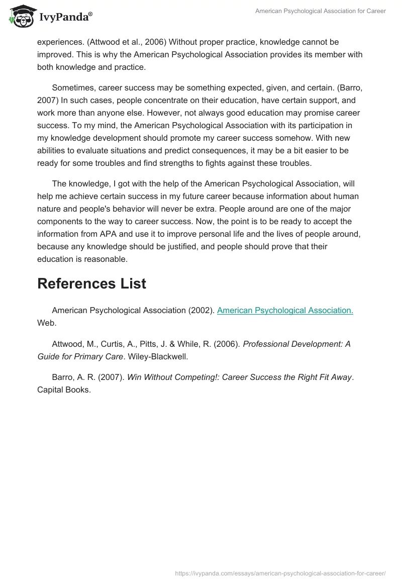 American Psychological Association for Career. Page 2