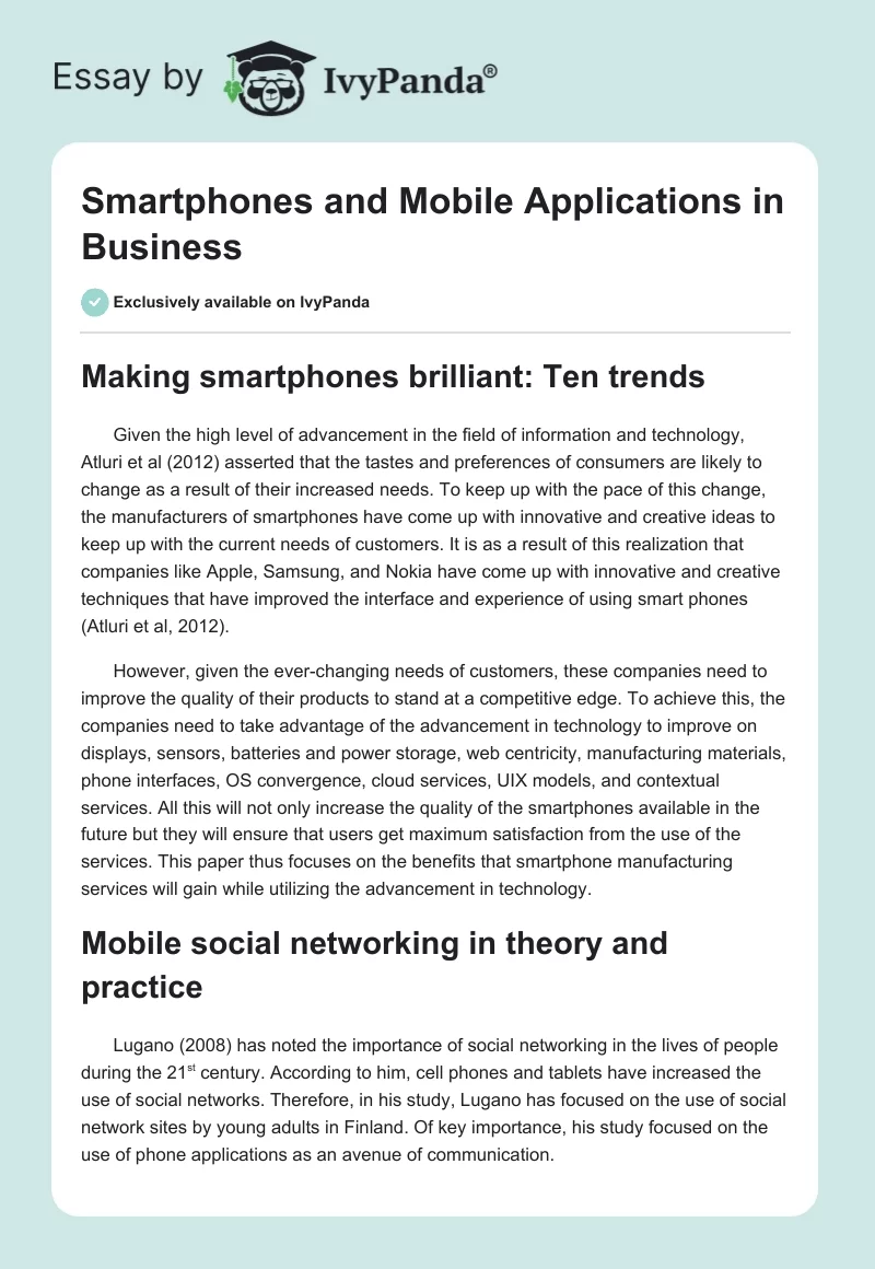 Smartphones and Mobile Applications in Business. Page 1