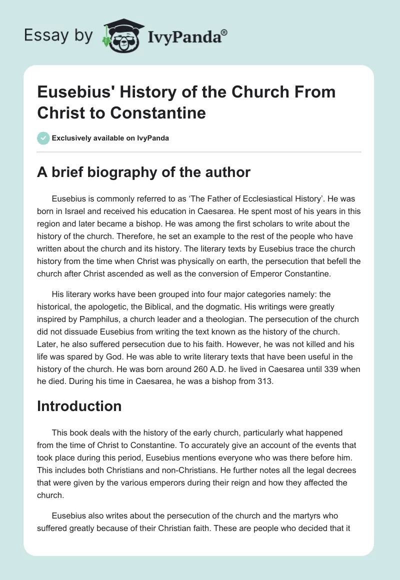 Eusebius' History of the Church From Christ to Constantine. Page 1