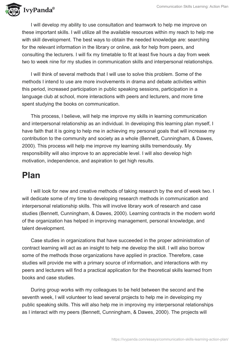 Communication Skills Learning: Action Plan. Page 2