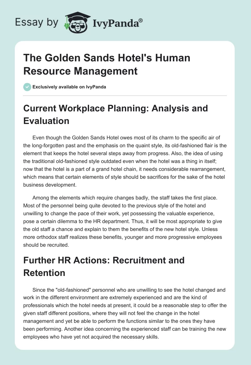 The Golden Sands Hotel's Human Resource Management. Page 1
