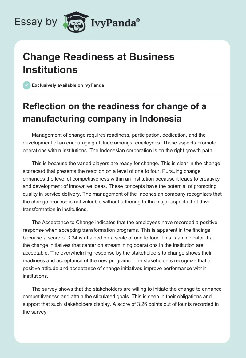 Change Readiness at Business Institutions. Page 1