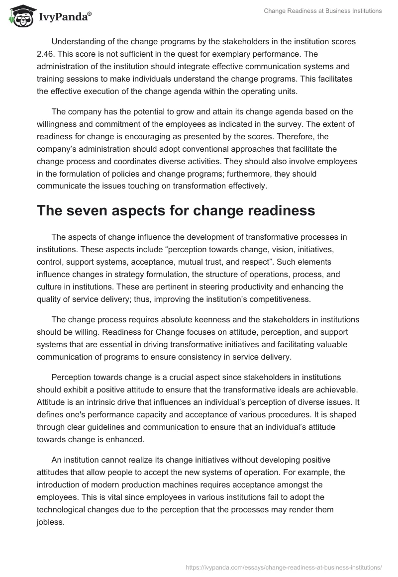 Change Readiness at Business Institutions. Page 3