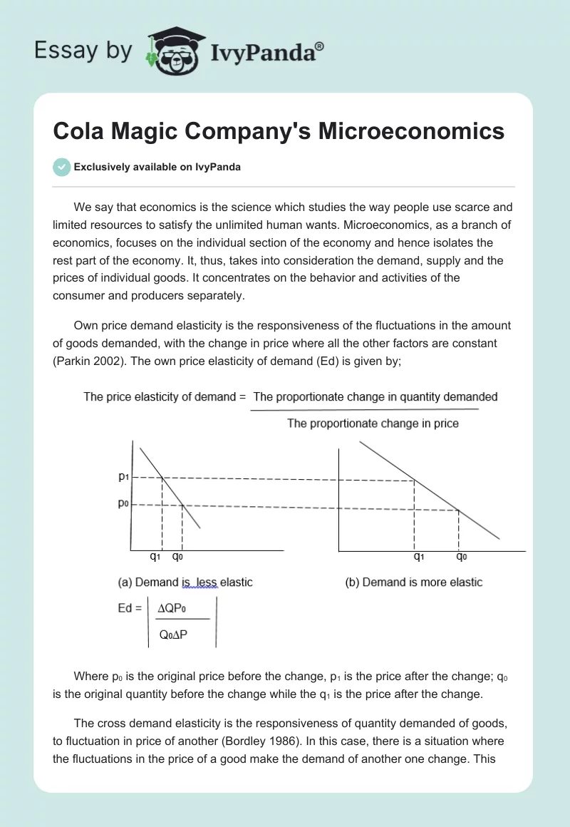 Cola Magic Company's Microeconomics. Page 1