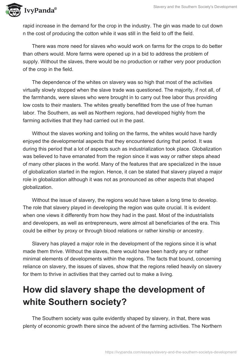 Slavery and the Southern Society's Development. Page 2