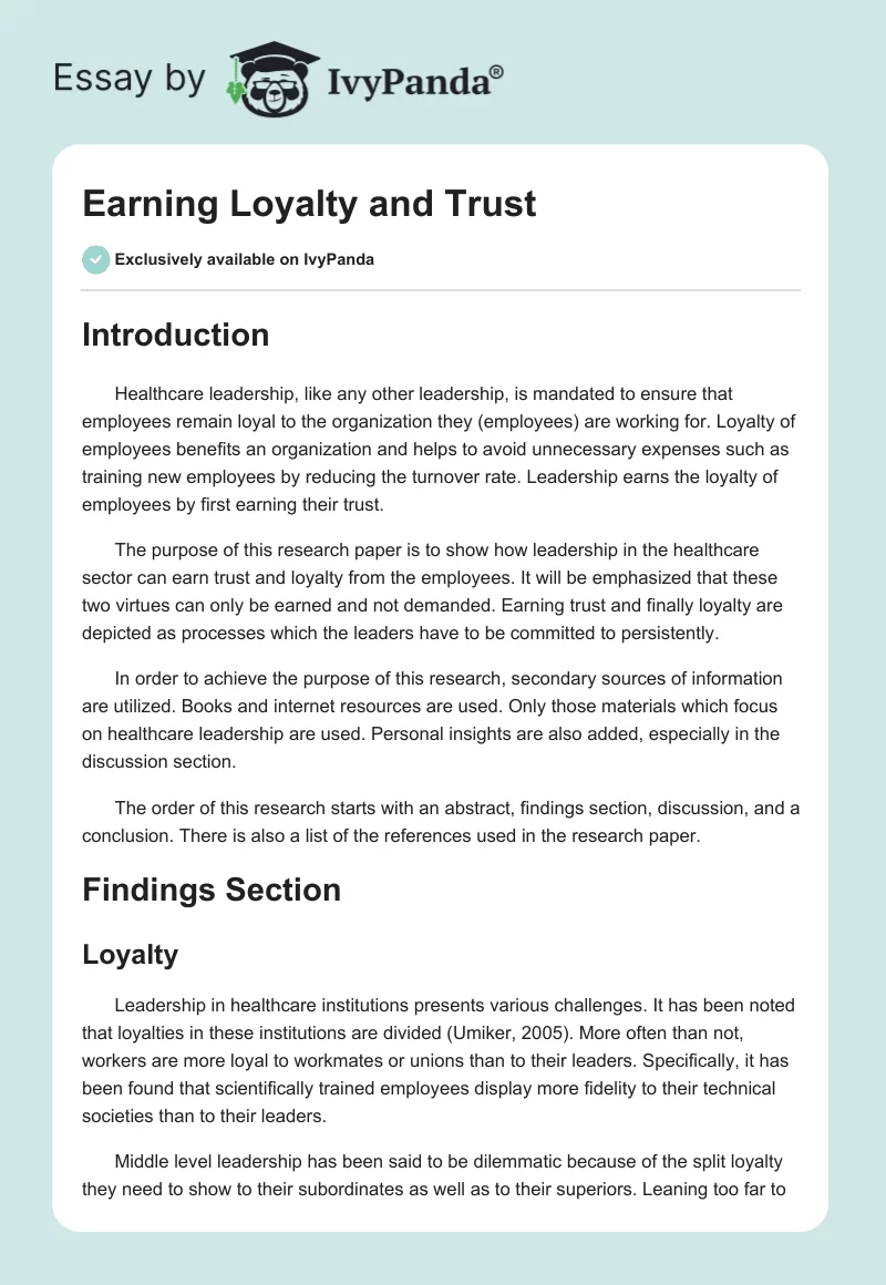 Earning Loyalty and Trust. Page 1
