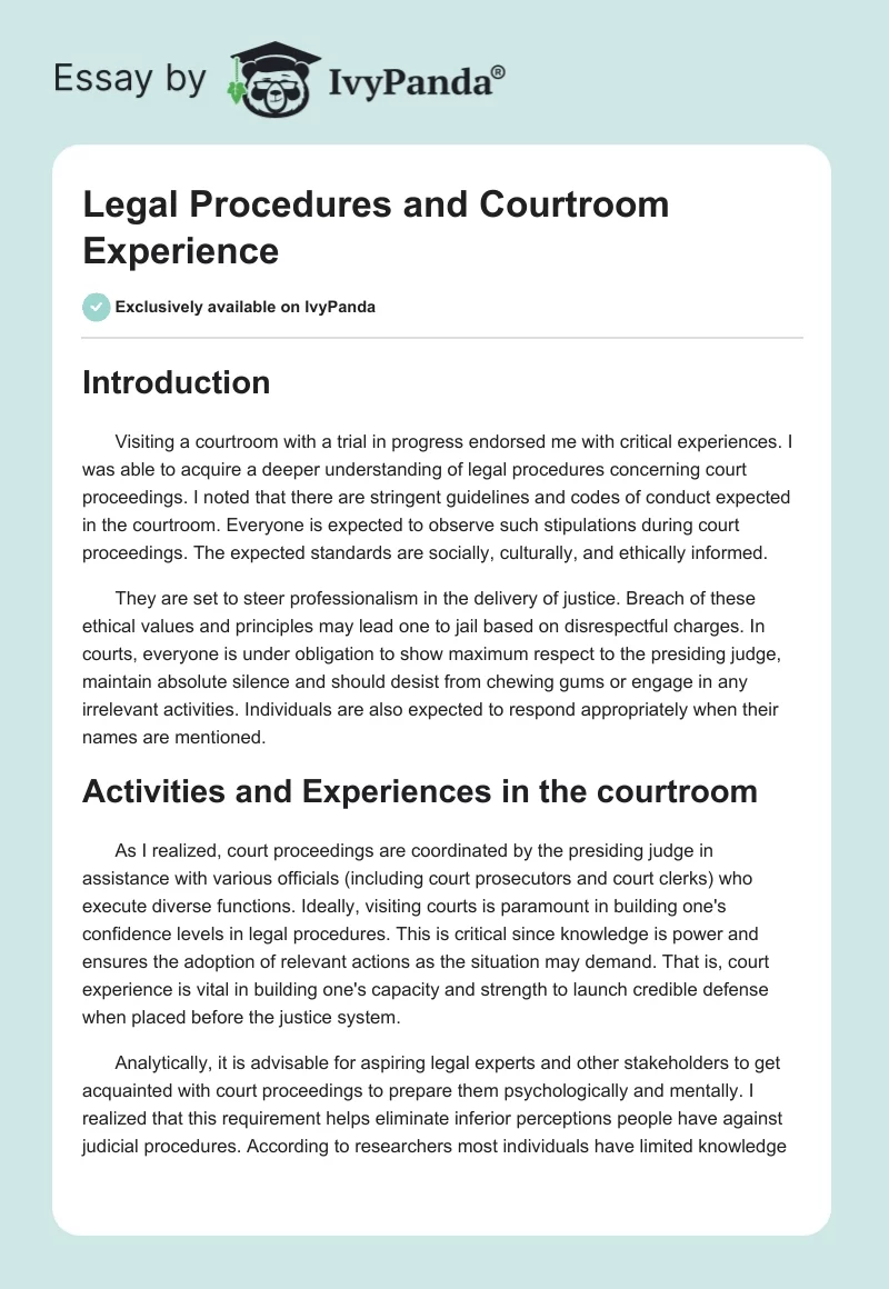 Legal Procedures and Courtroom Experience. Page 1