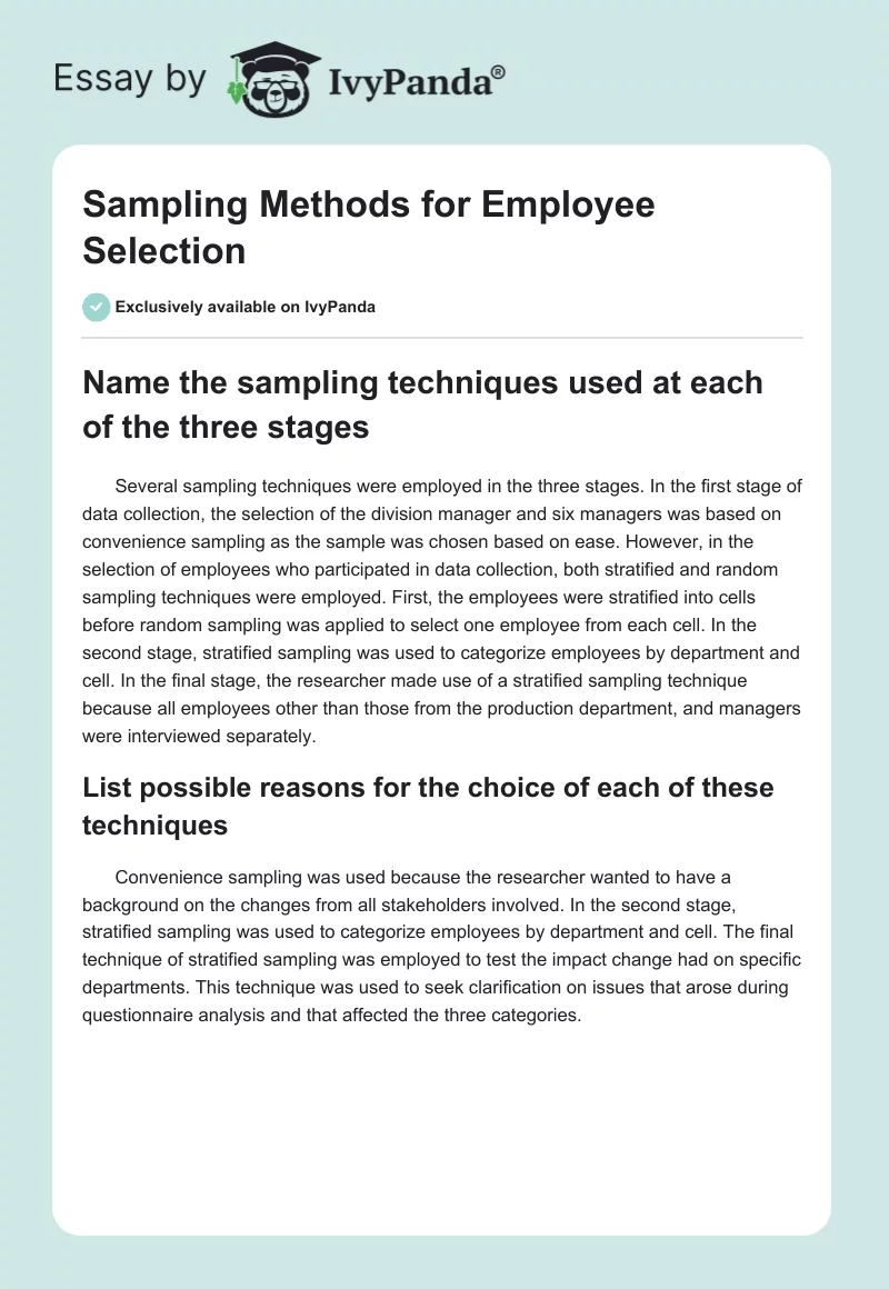 Sampling Methods for Employee Selection. Page 1