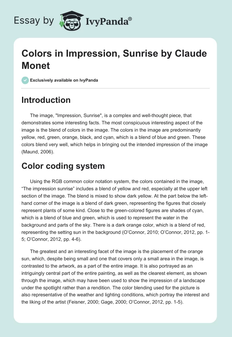 Colors in "Impression, Sunrise" by Claude Monet. Page 1