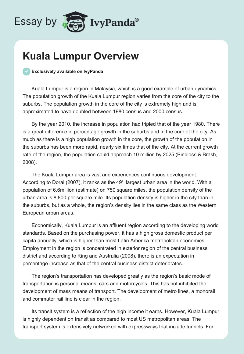 Kuala Lumpur Overview. Page 1