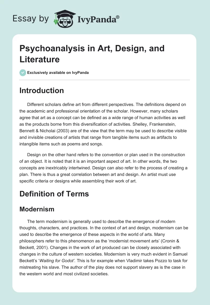 Psychoanalysis in Art, Design, and Literature. Page 1