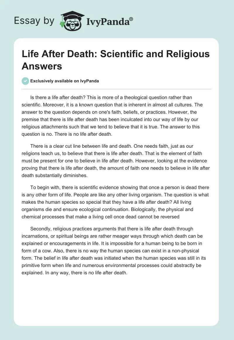 Life After Death: Scientific and Religious Answers. Page 1