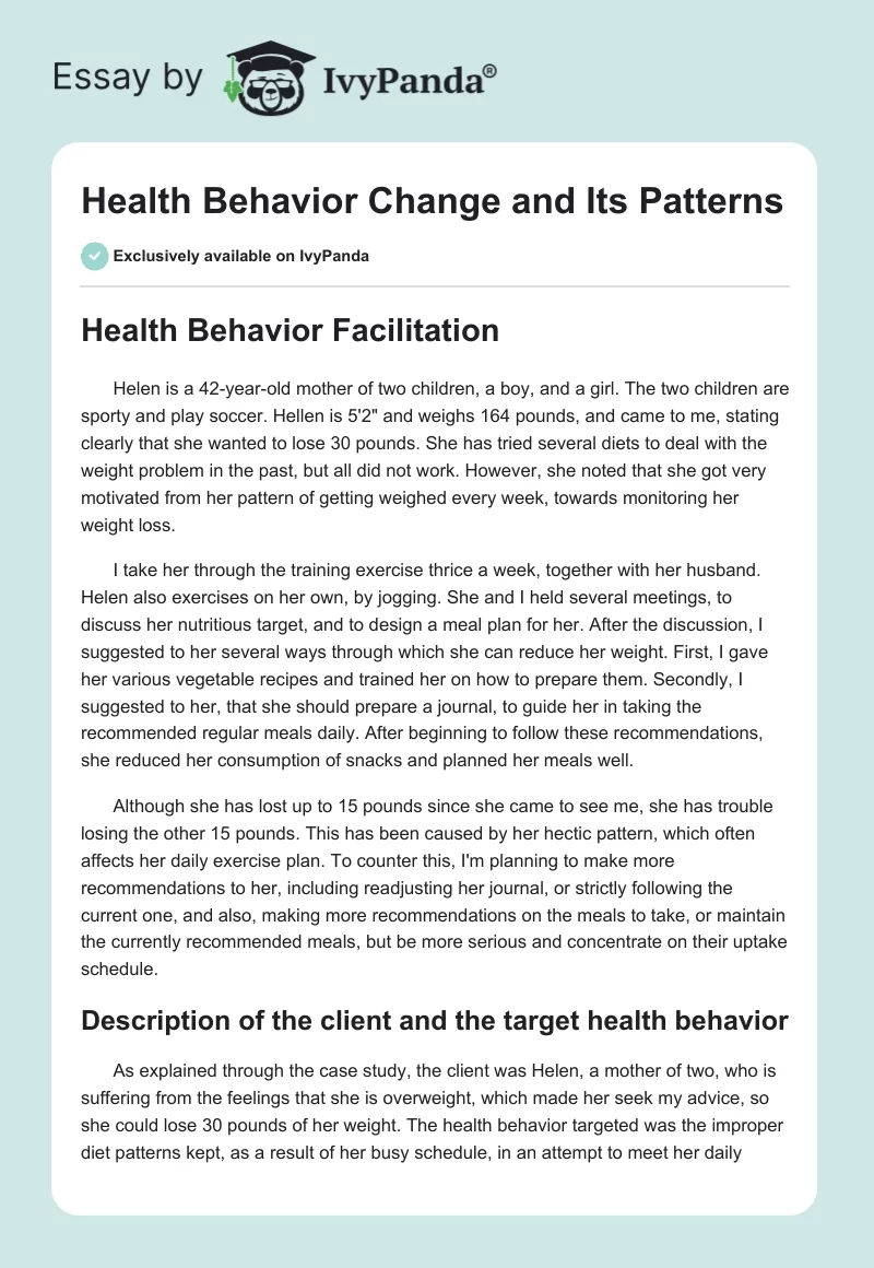 Health Behavior Change and Its Patterns. Page 1