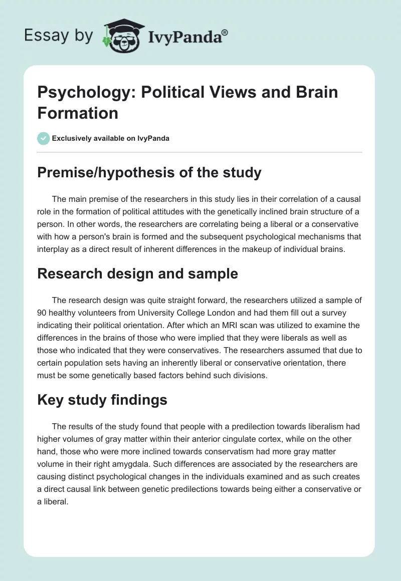 Psychology: Political Views and Brain Formation. Page 1