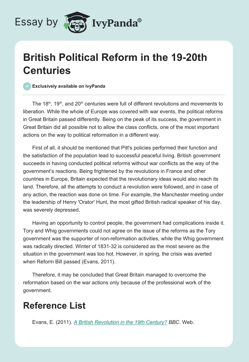 British Political Reform in the 19-20th Centuries. Page 1