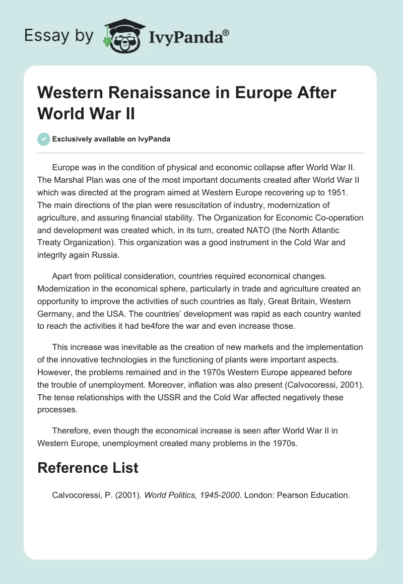 "Western Renaissance" in Europe After World War II. Page 1