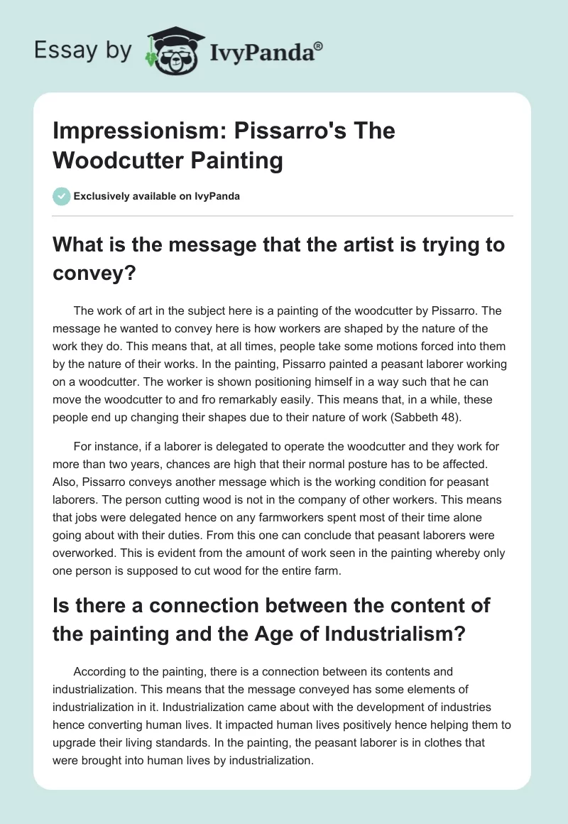 Impressionism: Pissarro's "The Woodcutter" Painting. Page 1