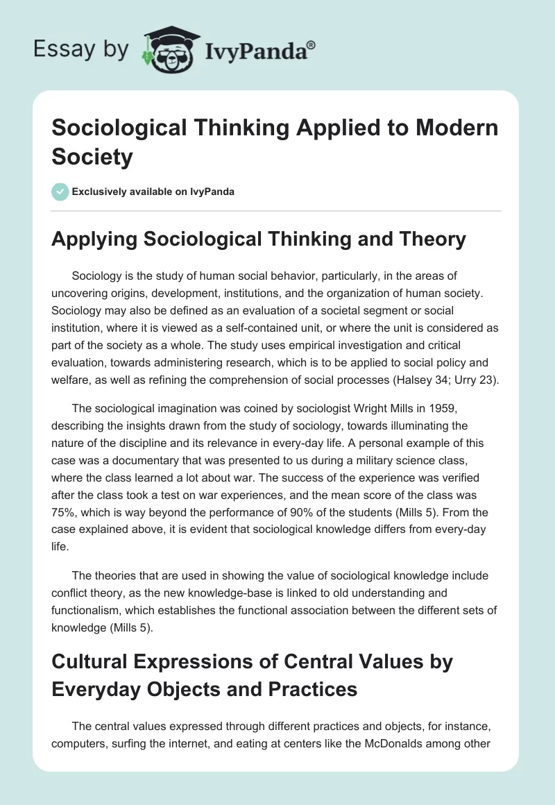 Sociological Thinking Applied to Modern Society. Page 1