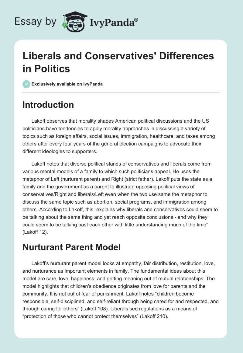 Liberals and Conservatives' Differences in Politics. Page 1