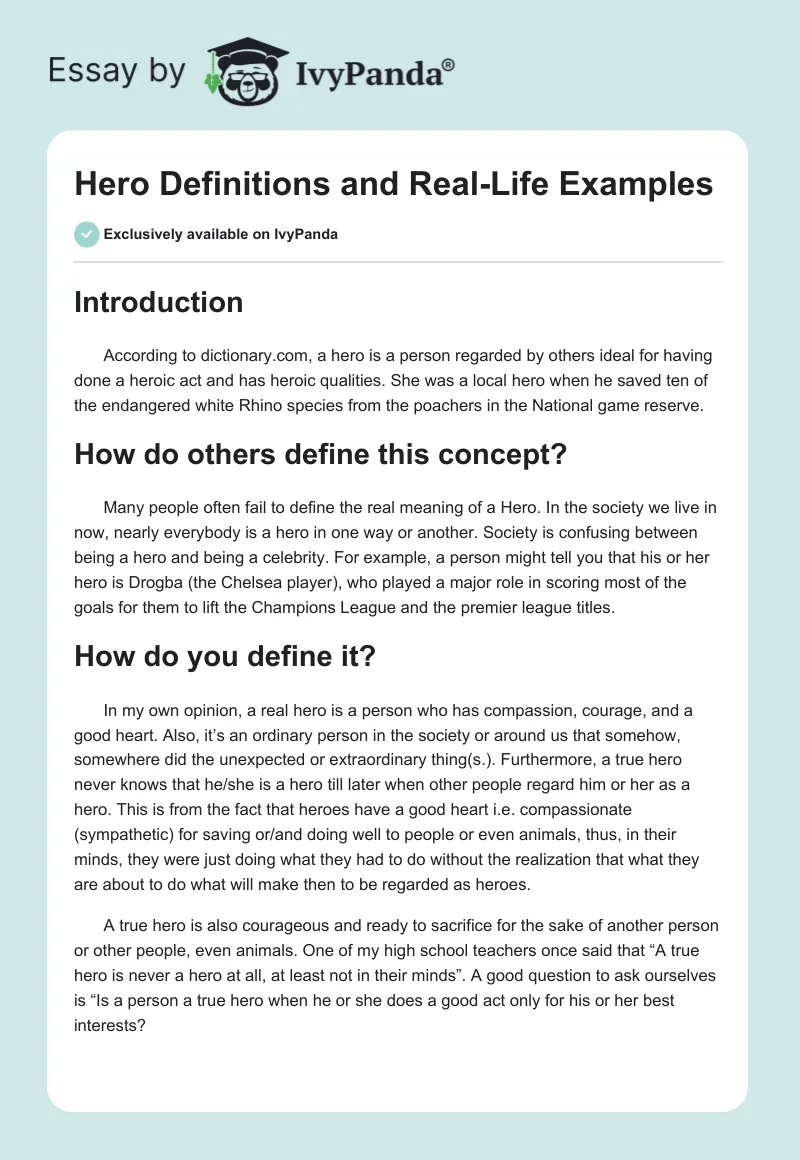 Hero Definitions and Real-Life Examples. Page 1