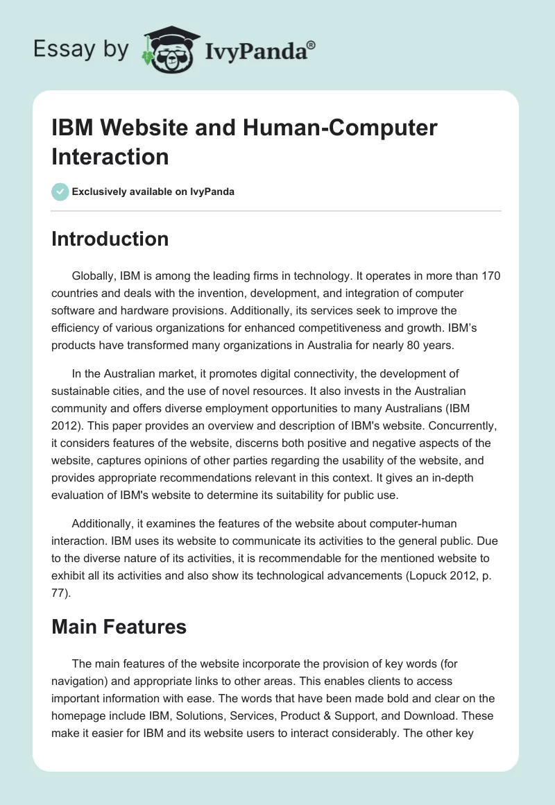 IBM Website and Human-Computer Interaction. Page 1