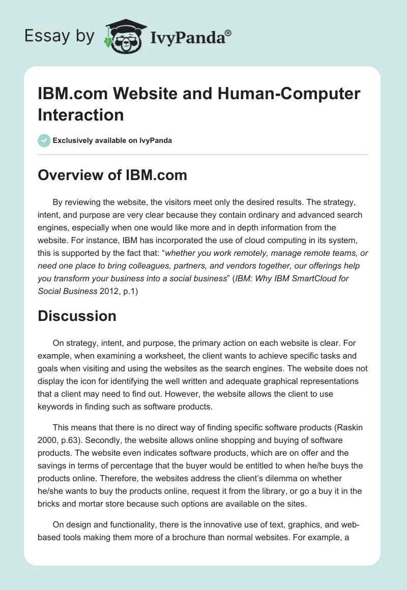 IBM.com Website and Human-Computer Interaction. Page 1
