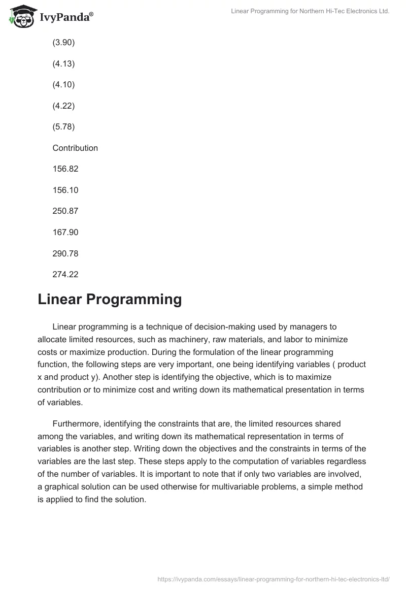Linear Programming for Northern Hi-Tec Electronics Ltd.. Page 3