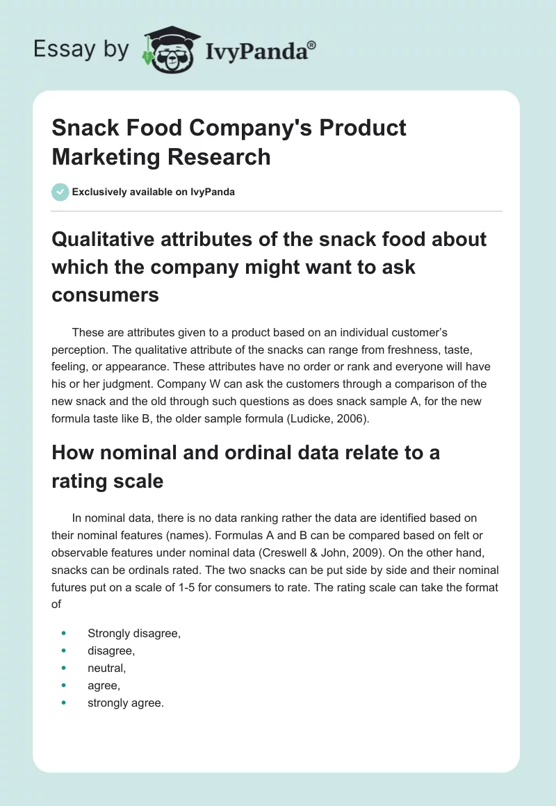 Snack Food Company's Product Marketing Research. Page 1