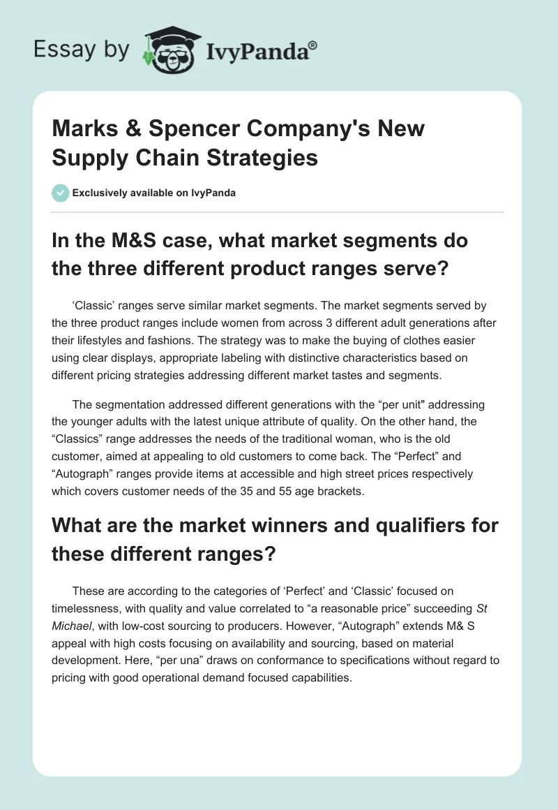 Marks & Spencer Company's New Supply Chain Strategies. Page 1