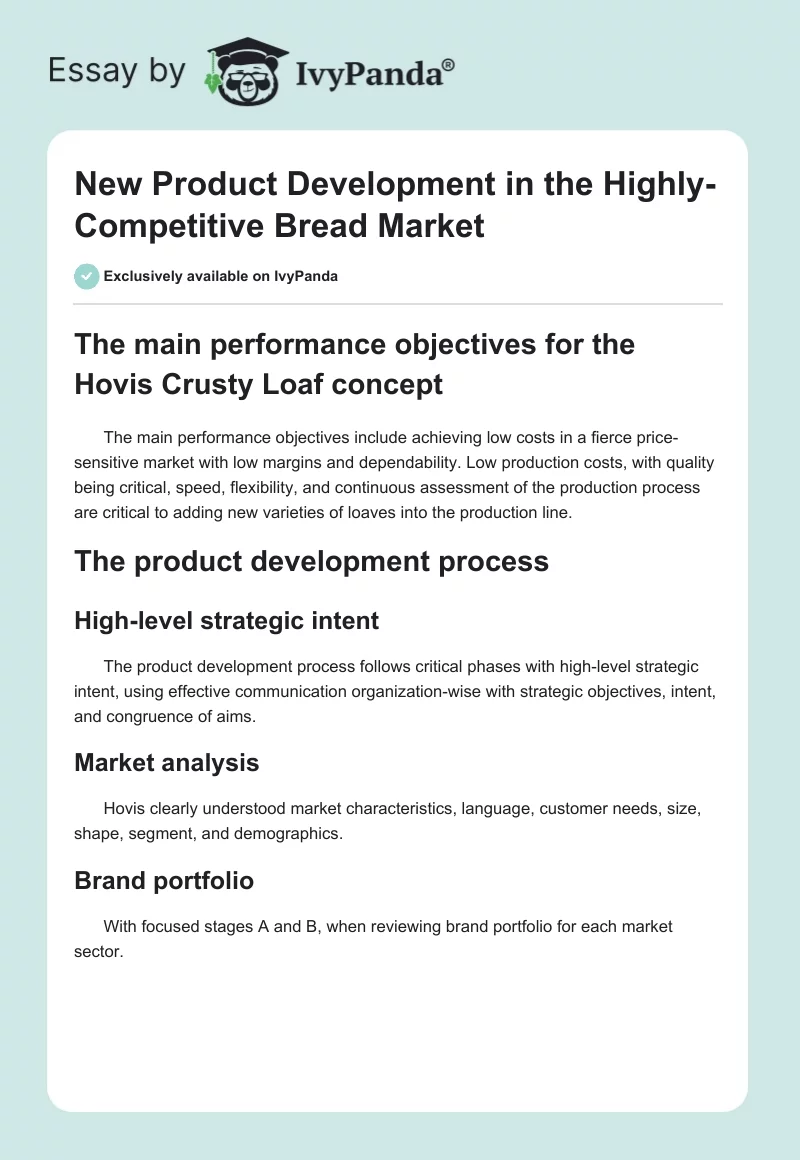 New Product Development in the Highly-Competitive Bread Market. Page 1