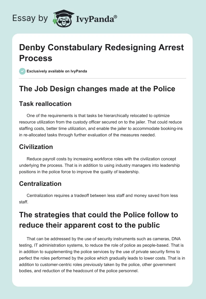 Denby Constabulary Redesigning Arrest Process. Page 1