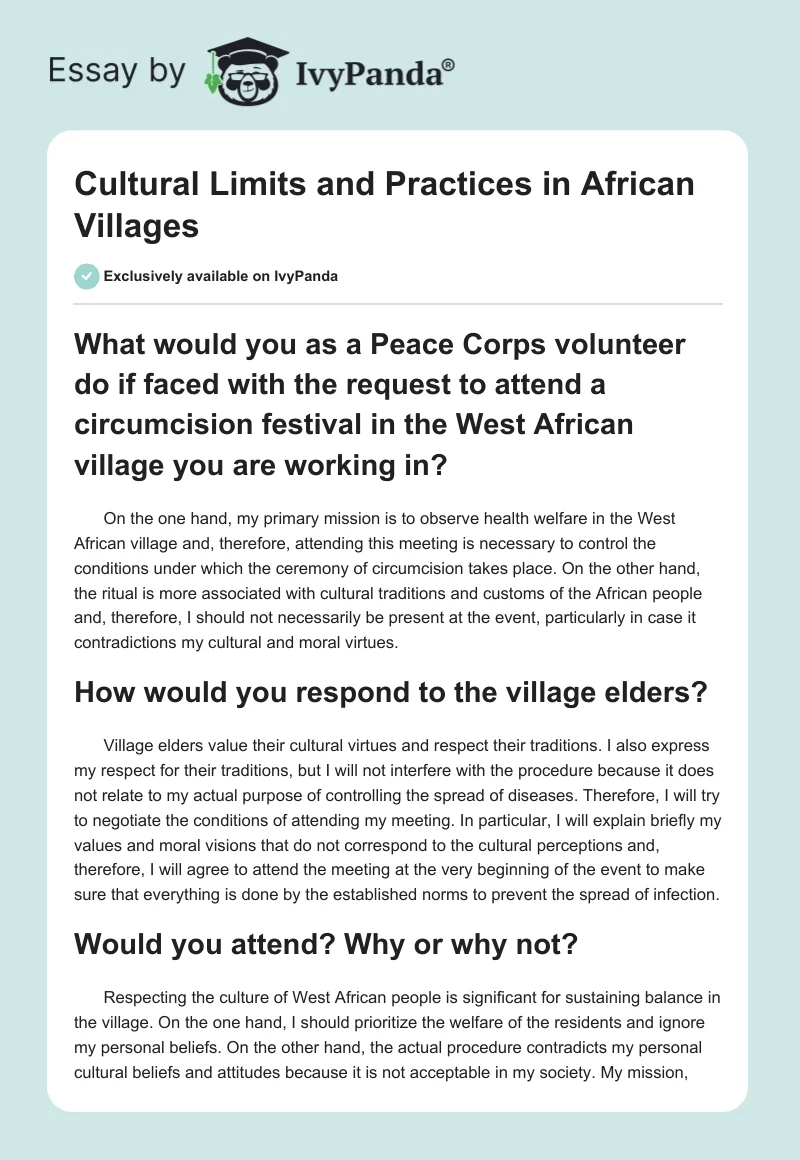 Cultural Limits and Practices in African Villages. Page 1