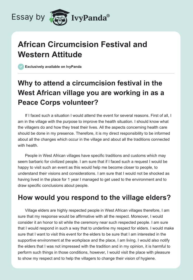 African Circumcision Festival and Western Attitude. Page 1