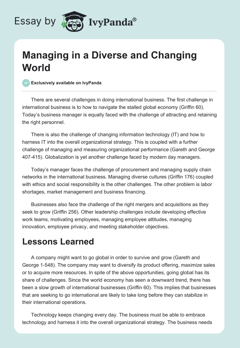 Managing in a Diverse and Changing World. Page 1