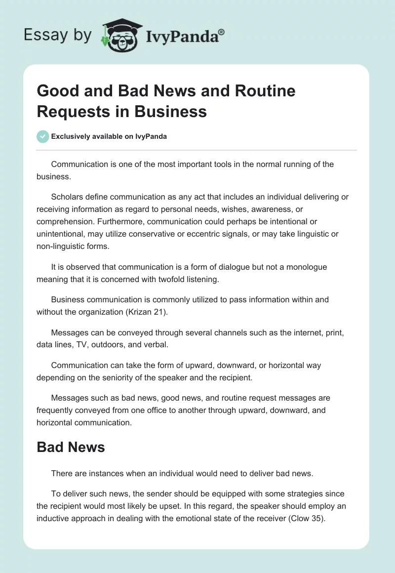Good and Bad News and Routine Requests in Business. Page 1