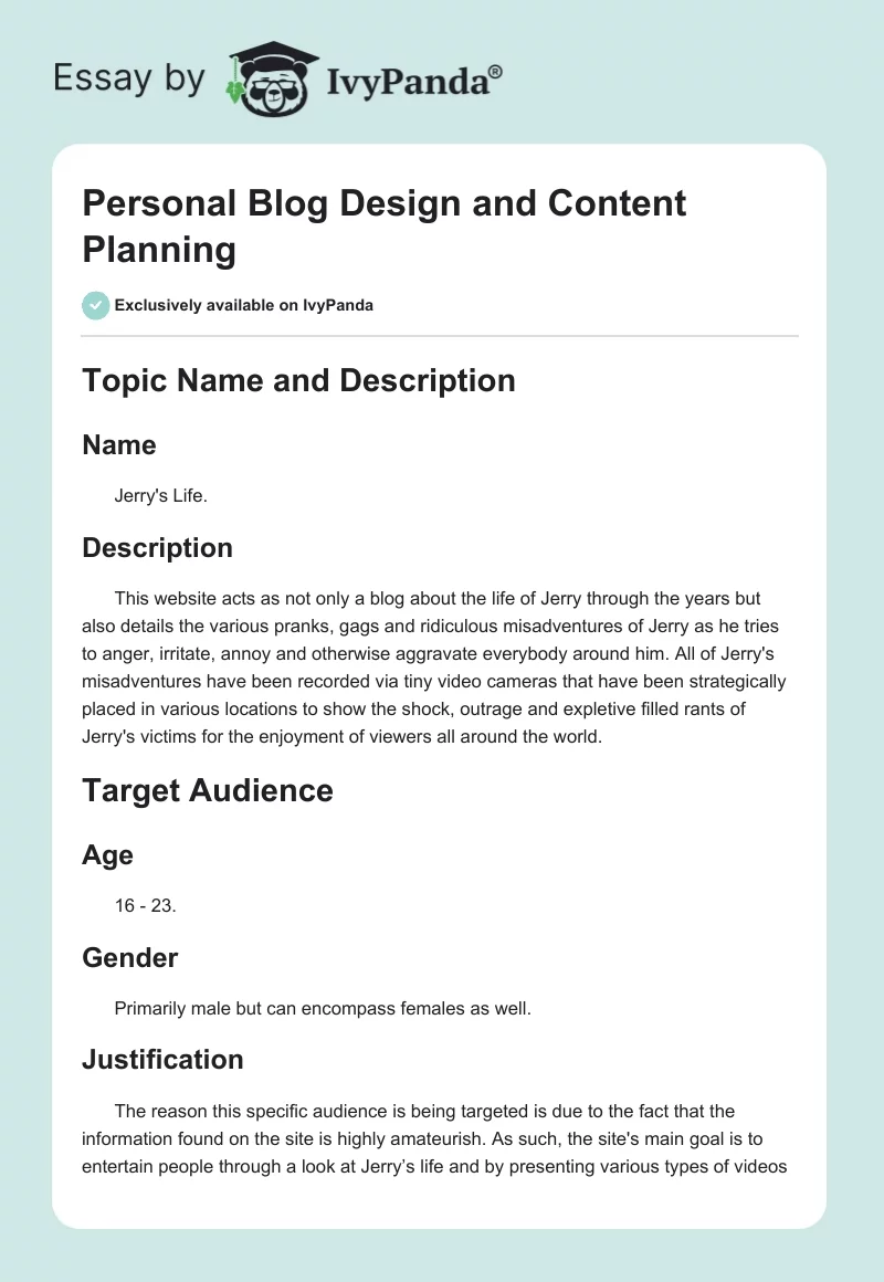 Personal Blog Design and Content Planning. Page 1