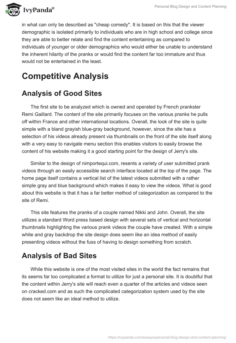 Personal Blog Design and Content Planning. Page 2