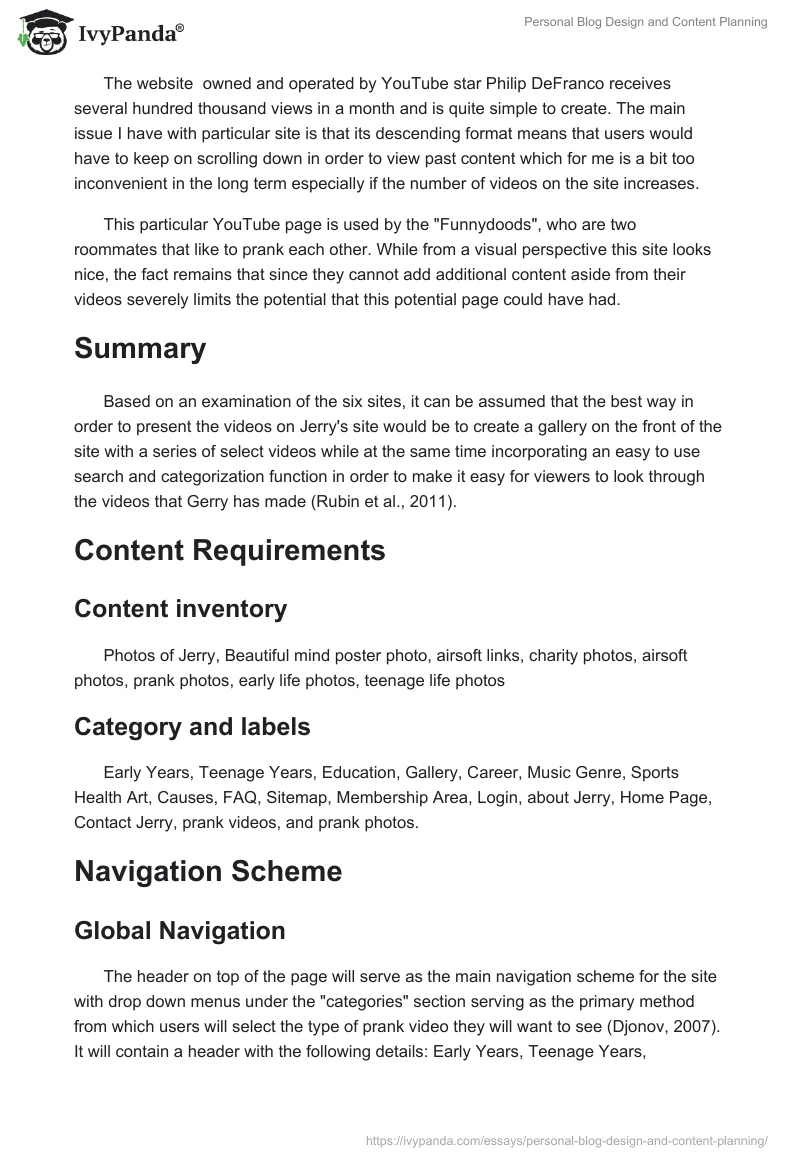 Personal Blog Design and Content Planning. Page 3