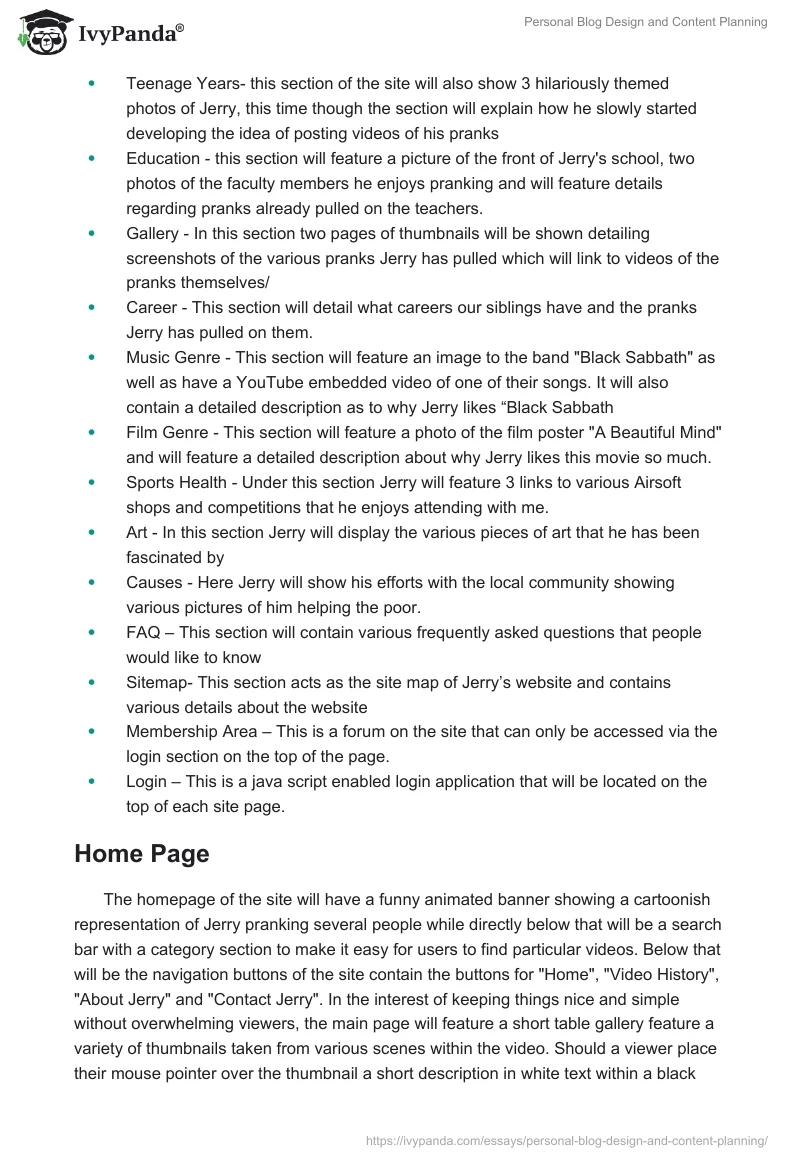 Personal Blog Design and Content Planning. Page 5