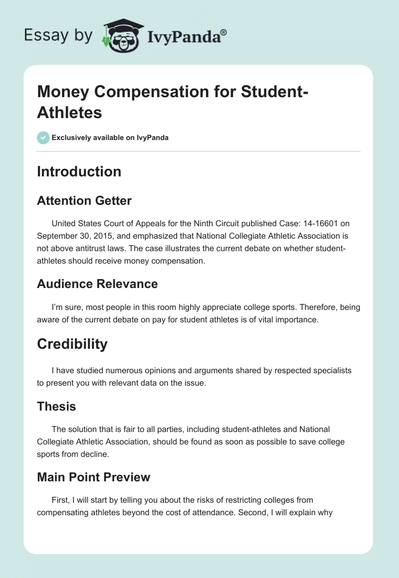 Money Compensation for Student-Athletes. Page 1